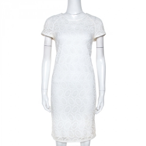 Pre Owned Burberry White Cotton Lace Shift Dress M