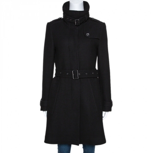 Pre Owned Burberry Brit Black Wool Blend Belted Rushworth Coat S