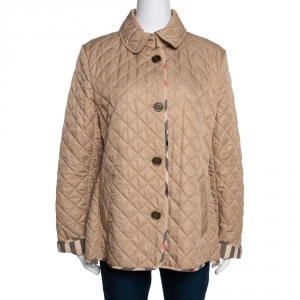 Pre Owned Burberry Brit Beige Synthetic Diamond Quilted Jacket XL