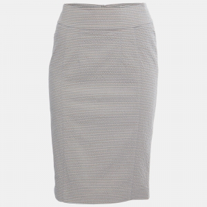Pre Owned Burberry Grey Striped Crinkled-Cotton Pencil Skirt S