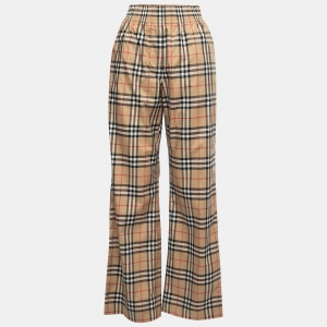 Burberry Beige Vintage Check Cotton Side Stripe Pants M