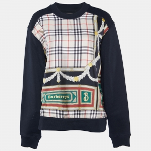 Burberry Black Archive Scarf Print Silk Paneled Cotton Sweatshirt L
