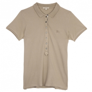 Pre Owned Burberry Cream Check Placket Polo Shirt L