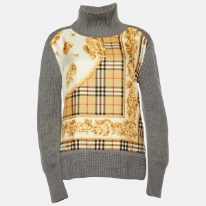 Burberry Grey Silk Paneled Wool Sweater XS