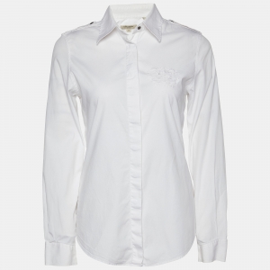 Burberry White Cotton Logo Embroidered Long Sleeve Shirt S