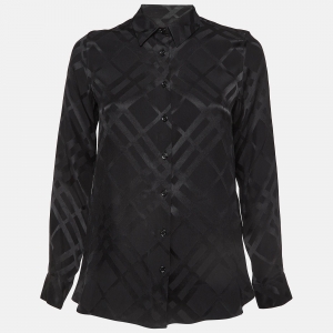 Burberry Black Check Pattern Silk Shirt S