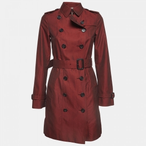 Pre Owned Burberry Burgundy Cotton Double Breasted Trench Coat S