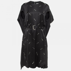 Pre Owned Burberry Black Silk Stud Embellished Belted Short Dress M