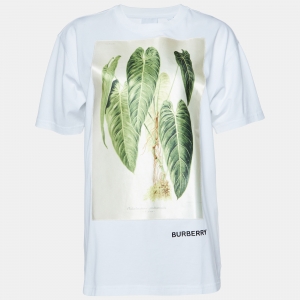 Burberry White Cotton Botanical Sketch Appliqued T-Shirt XS