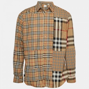 Burberry Beige Checked Cotton Button Front Shirt L