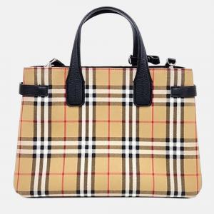 Pre Owned Burberry Plaid Print Medium Vintage Check Banner Tote Bag