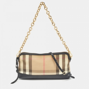 Burberry Black/Beige House Check Canvas and Leather Abbingdon Clutch Bag