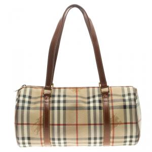 Pre Owned حقيبة بربري PVC كاروهات هاي ماركت نحاسي