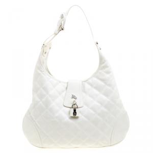 Pre Owned Burberry White Quilted Leather Brooke Hobo