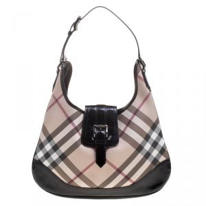 Pre Owned Burberry Black Nova Check PVC Brooke Hobo
