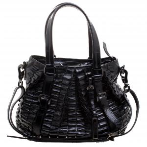 مملوكة مسبقًا Burberry Black Cartridge Patent Leather Lowry Tote