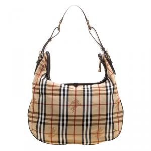 Pre Owned Burberry Brown Haymarket Check Fabric Hobo