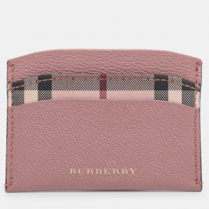 Pre Owned Burberry Old Rose Canvas and Leather Card Holder