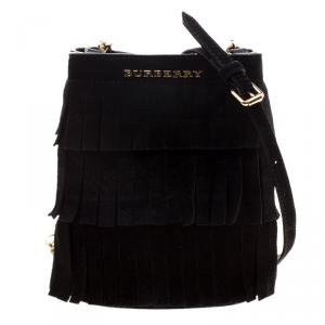 Pre Owned Burberry Black Suede Baby Fringe Bucket Bag