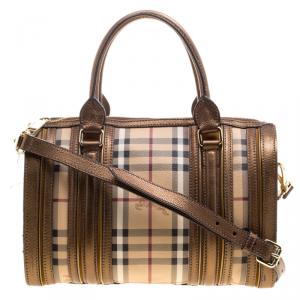 Burberry Bronze Haymarket Canvas and Leather Medium Alchester Bowling Bag