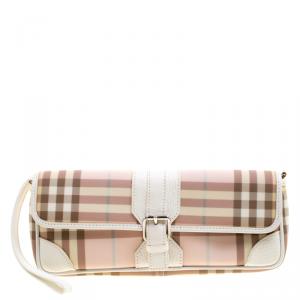 Pre Owned Burberry White House Check PVC Wristlet Clutch
