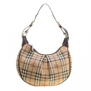 Pre Owned Burberry Brown Haymarket Check PVC Hobo