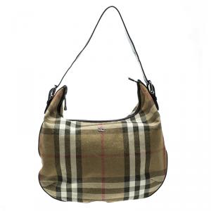 Pre Owned Burberry Gold Glitter Canvas Nova Check Hobo