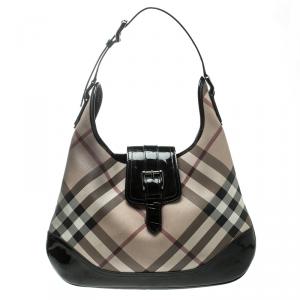 Pre Owned Burberry Black Nova Check PVC Brooke Hobo