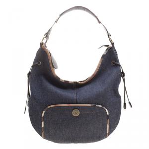 مملوكة مسبقًا Burberry Navy Blue Denim Hobo
