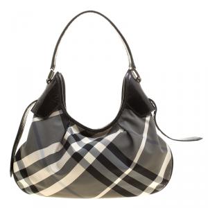 Pre Owned Burberry Black Beat Check Nylon Small Brooklyn Hobo