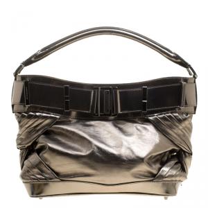 Pre Owned Burberry Metallic Bronze Leather Healy Hobo