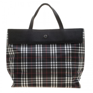 Pre Owned Burberry Black London House Check Nylon Tote