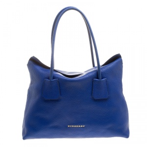 Pre Owned Burberry Cobalt Blue Grained Leather Baynard Tote 
