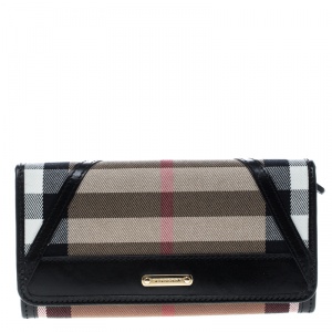 مملوكة مسبقًا Burberry Beige/Black House Check Fabric Leighton Continental Wallet