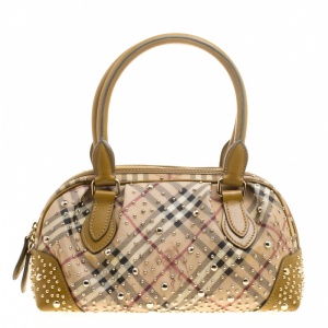 مملوكة مسبقًا Burberry Beige Haymarket Check PVC and Leather Studded Satchel