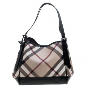 Pre Owned Burberry Black/Beige PVC and Patent Leather Canterbury Tote