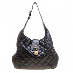 Pre Owned Burberry Black Quilted Leather Brooke Hobo