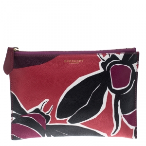 Pre Owned Burberry Multicolor Insect Printed Leather Clutch