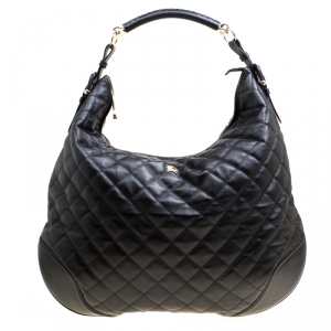 مملوكة مسبقًا Burberry Black Quilted Leather Hoxton Hobo
