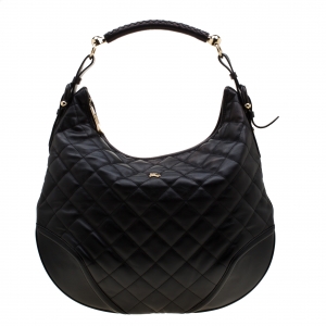 Pre Owned Burberry Black Quilted Leather Hoxton Hobo