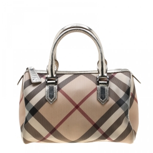 مملوكة مسبقًا Burberry Silver Nova Check PVC and Leather Chester Boston Bag