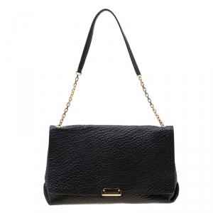 Pre Owned Burberry Black Grained Leather Langley Chain Shoulder Bag