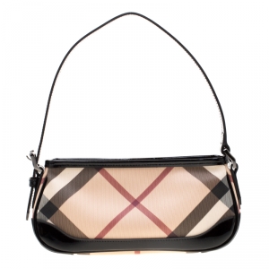 Burberry Black/Beige Nova Check PVC and Patent Leather Small Newbury Sling Bag