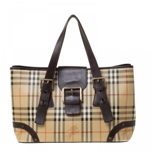 مملوكة مسبقًا Burberry Beige/Brown Haymarket Check PVC and Leather Tote