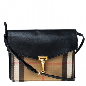 Pre Owned Burberry Black House Check Canvas and Leather Macken Crossbody Bag