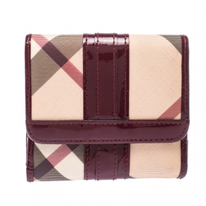 مملوكة مسبقًا Burberry Burgundy/Beige Nova Check PVC and Patent Leather French Wallet