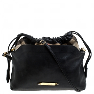 Pre Owned Burberry Black House Check Canvas and Leather Little Crush Crossbody Bag