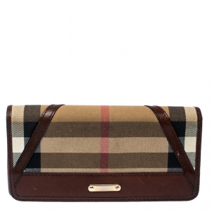 مملوكة مسبقًا Burberry Beige/Brown House Check Fabric and Leather Leighton Continental Wallet           