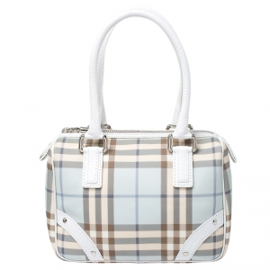Burberry White/Blue Nova Check PVC Small Chester Boston Bag