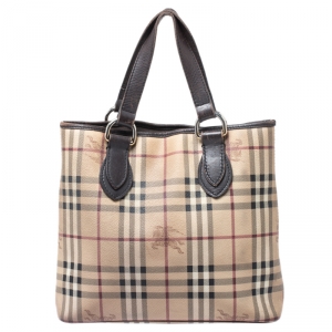 Pre Owned Burberry Beige/Brown Haymarket Check PVC and Leather Regent Tote